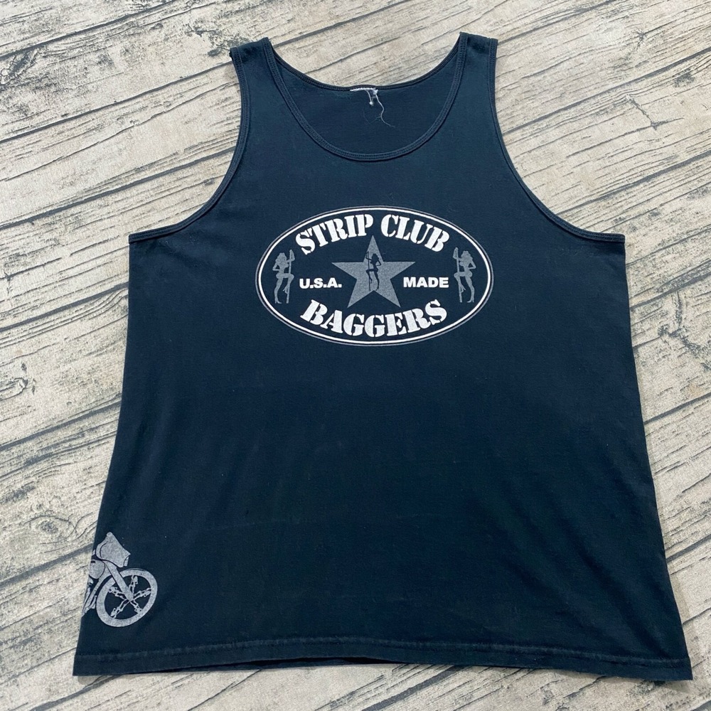 Strip Club Baggers Vtg 80s 90s Tank Top Black Motorcycle Bar Tee Pin Up Stripper - Picture 3 of 14
